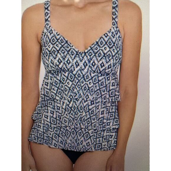 NWT Swim Solutions triple tier fauxkini 1 piece swimsuit size 8 - Picture 1 of 10